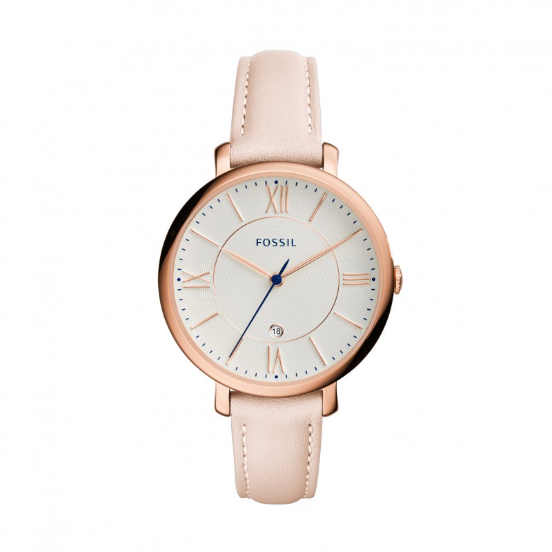 Montre Fossil JACQUELINE boitier acier doré rose bracelet cuir sable ES3988