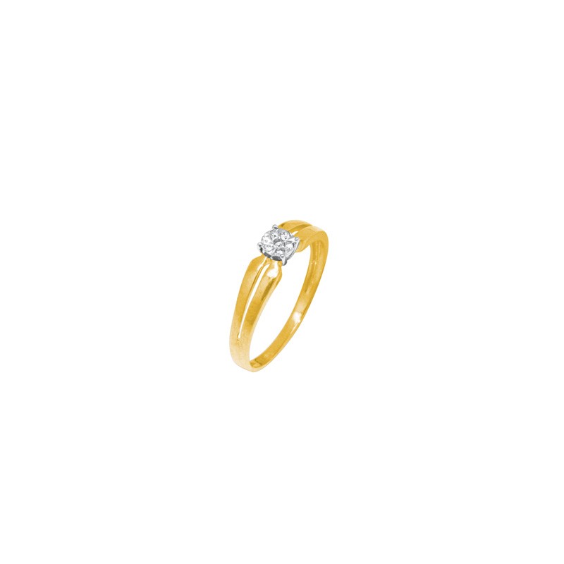 Solitaire fantaisie Carador Diamant 0,05 cts et Or bicolore 375/000