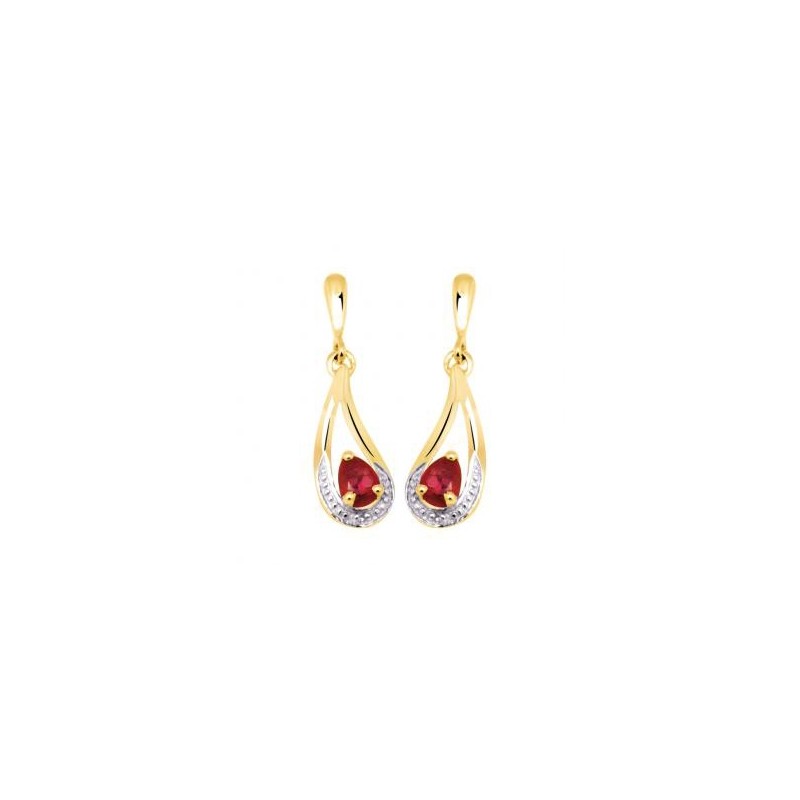 Boucles d'oreilles Carador pendantes or jaune 375/000 et Rubis