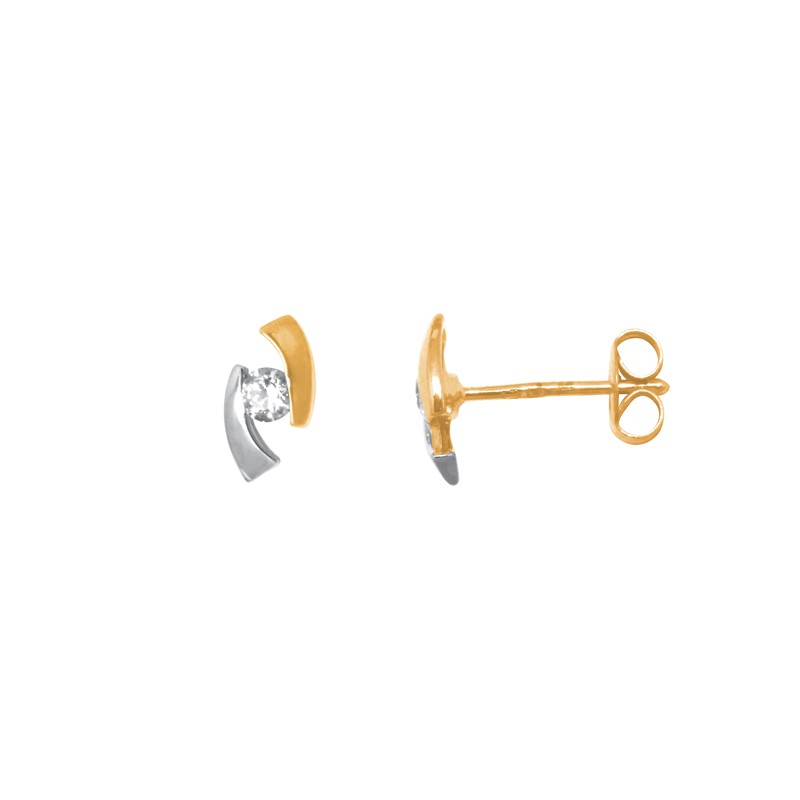 Boucles d'oreilles Carador oxyde de zirconium, or jaune et blanc 375/000
