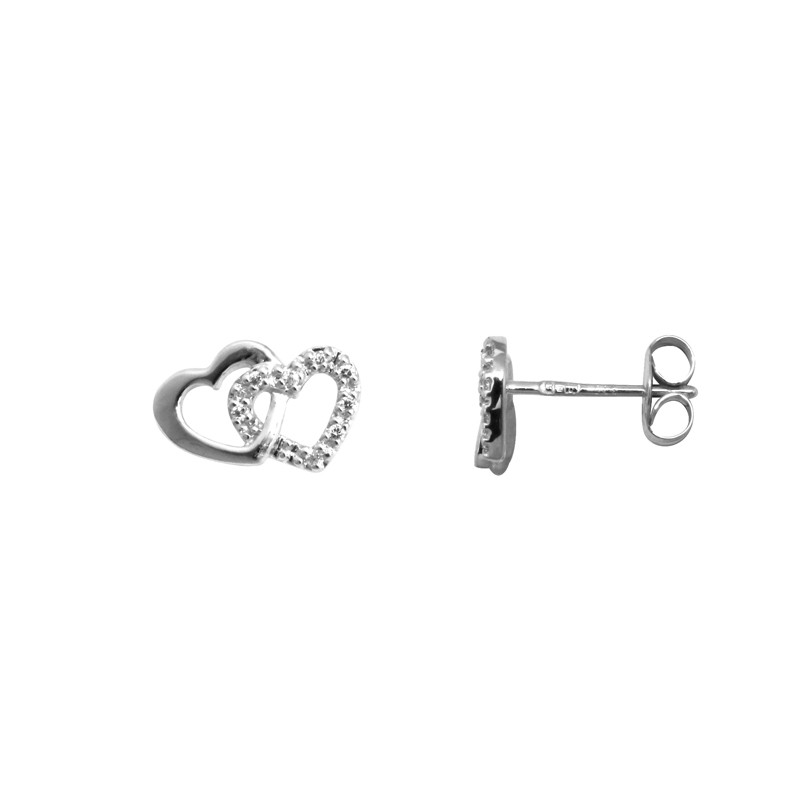 Boucles d'oreilles Carador cœur enlacés or blanc et oxydes de zirconium