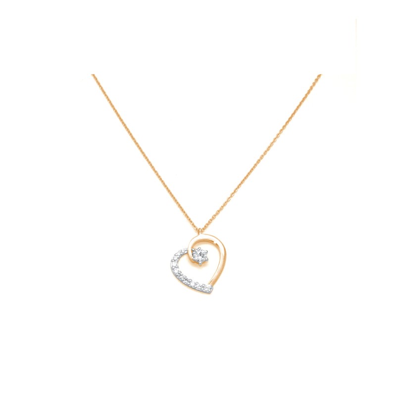 Collier Carador Chaine et pendentif cœur or jaune 375/000 et oxydes de zirconium