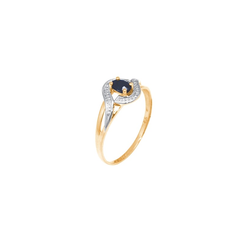 Bague Carador vintage or jaune 375/000, diamant et saphir