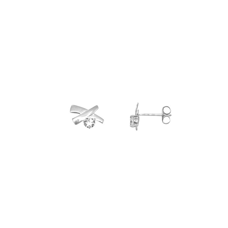 Boucles d'oreilles Carador clous fantaisie or blanc 375/000 et oxyde de zirconium 0,40 cts