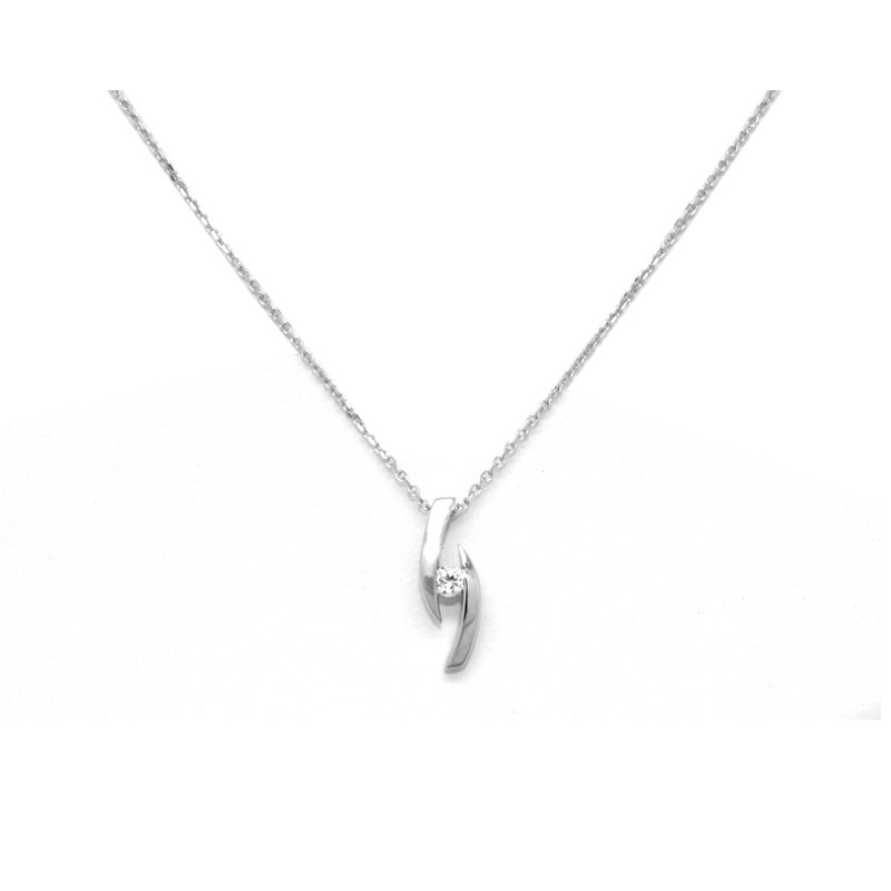 Collier Carador chaine et pendentif or blanc 375/000 et oxyde de zirconium