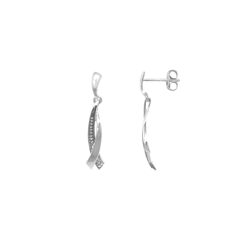 Boucles d'oreilles Carador pendantes  fantaisie or blanc 375/000 et diamant