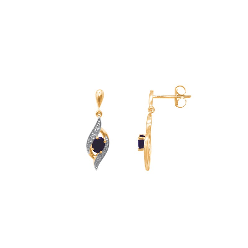 Boucles d'oreilles Carador pendantes classiques or jaune et blanc 375/000 et saphir 0,50 cts