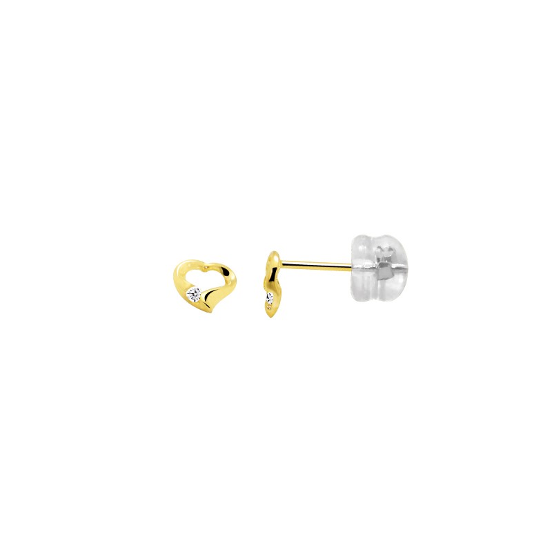 Boucles d'oreilles Carador cœur ornée d'un oxyde de zirconium or jaune 375/000