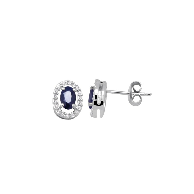 Boucles d'oreilles Carador classique or blanc 375/000 , saphir et diamant