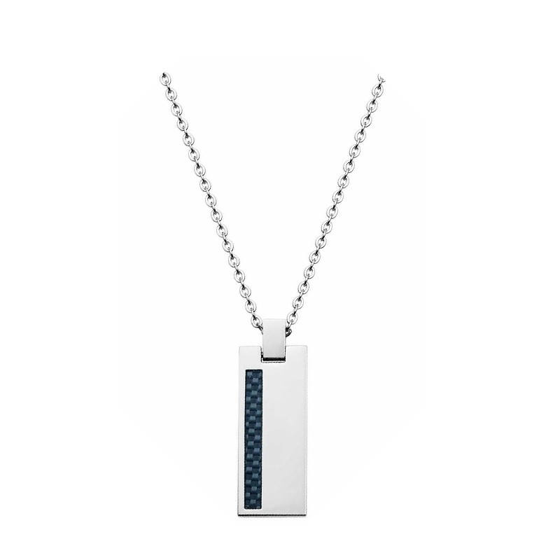 Collier Phebus chaine acier avec plaque acier et carbone 72-0053-N