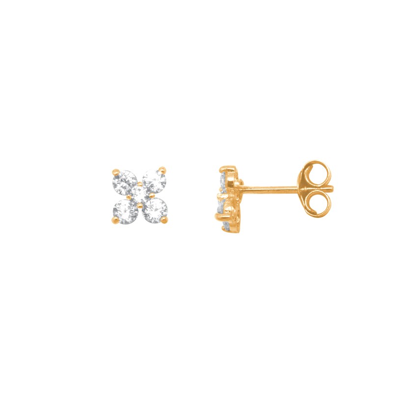Boucles d'oreilles Carador fleur quatre pétales en or jaune 375/000 et oxydes de zirconium