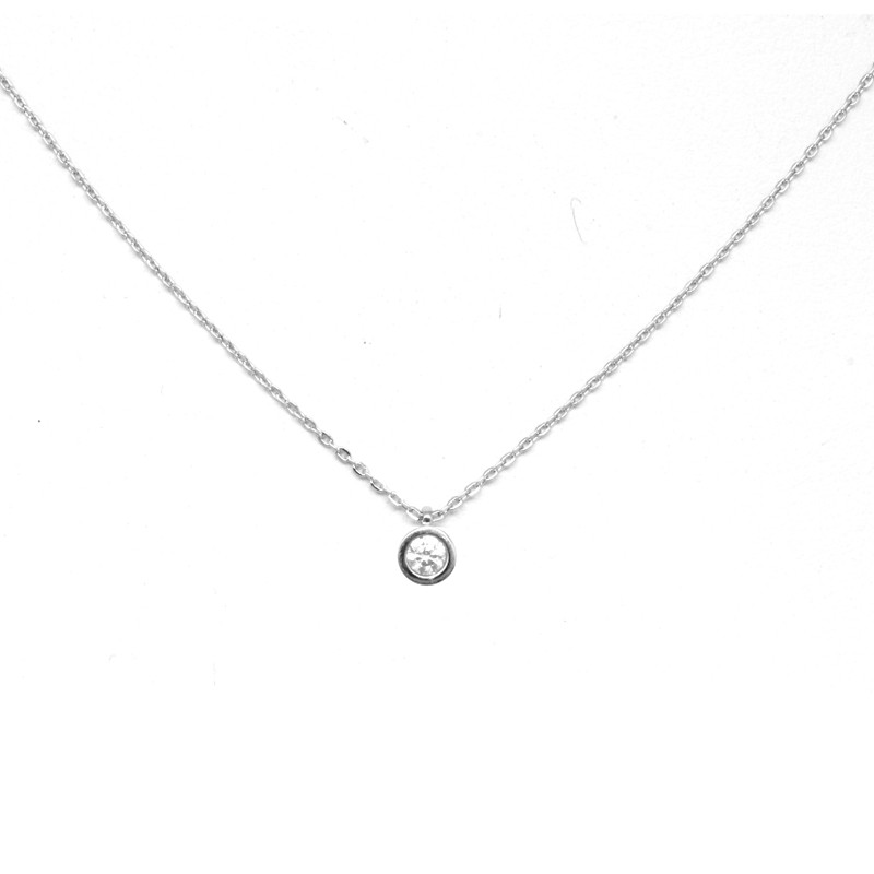 Collier Carador chaine et pendentif or blanc 375/000, zircon serti clos
