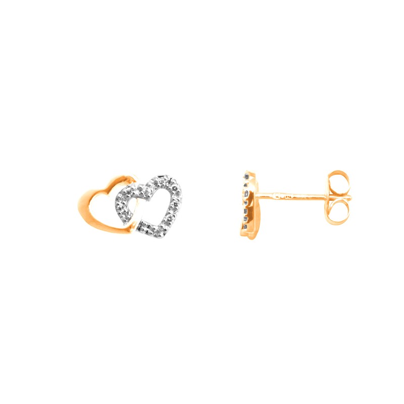 Boucles d'oreilles Carador cœurs enlacés or jaune 375/000, oxydes de zirconium