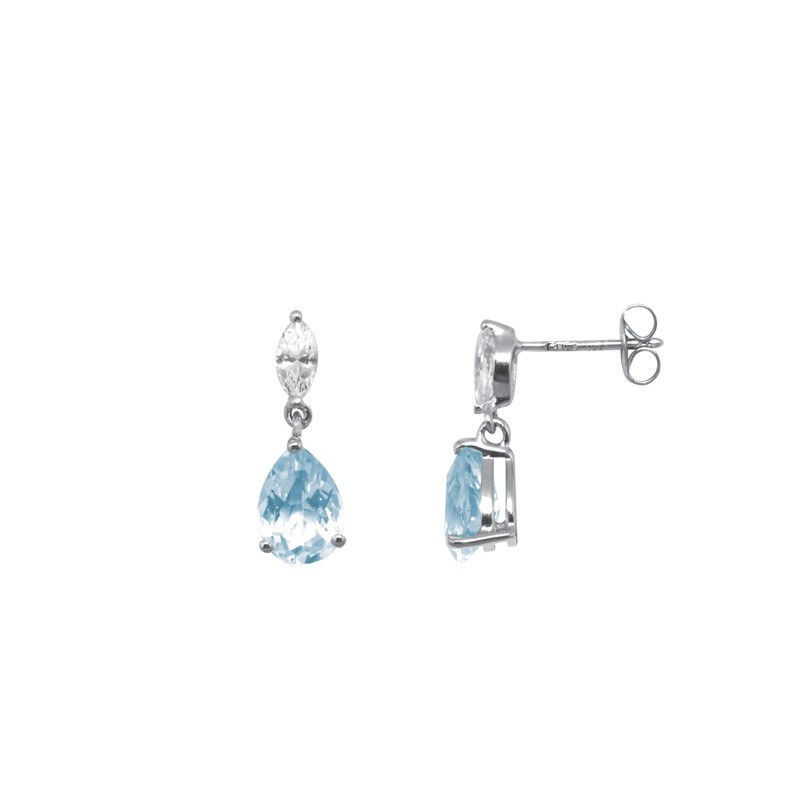 Boucles d'oreilles Carador pendantes or blanc 375/000, topaze et zircon