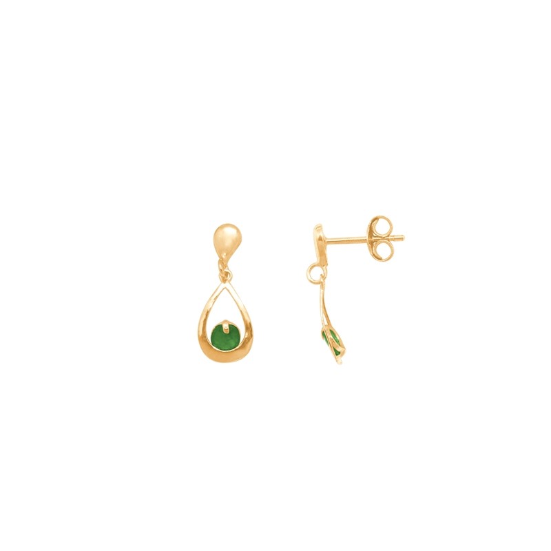 Boucles d'oreilles Carador pendantes goutte or jaune 375/000 et emeraude