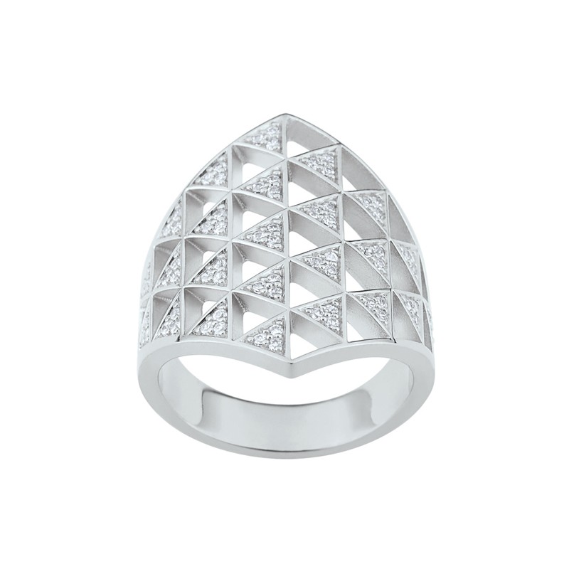 Bague EOL Arrow damier argent 925/000, oxydes de zirconium