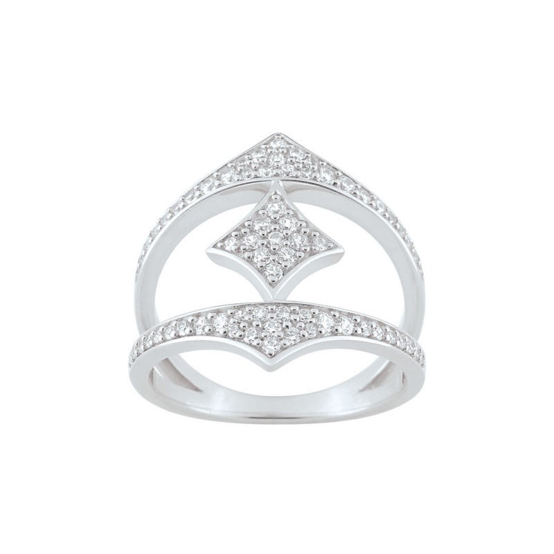 Bague double EOL Rebel losange argent 925/000, oxydes de zirconium