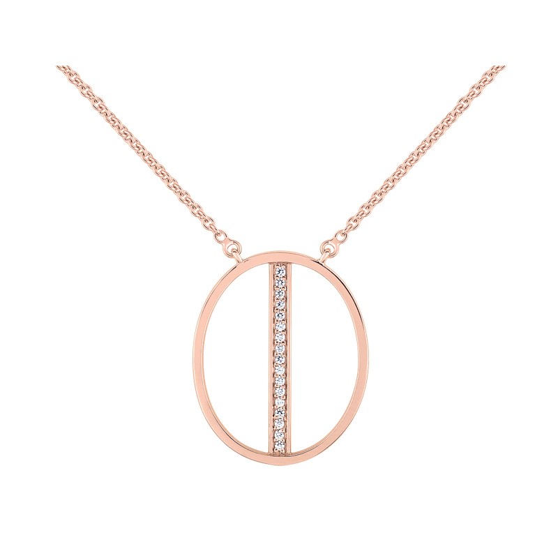 Collier EOL Minimale pendentif oval plaqué or rose, oxydes de zirconium