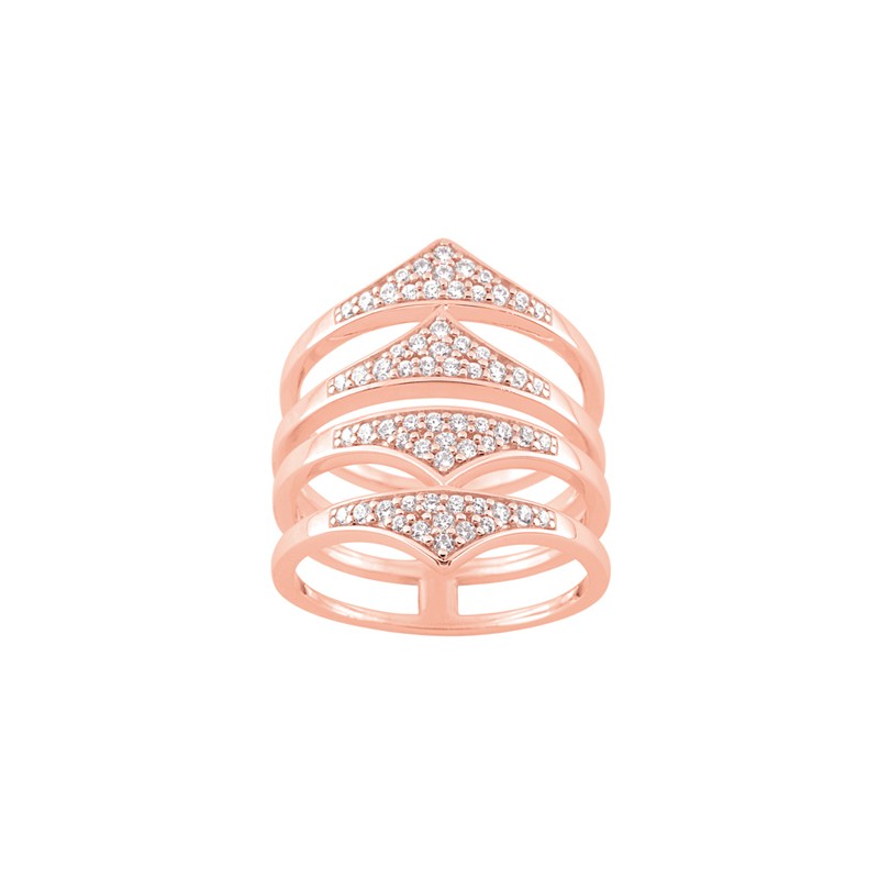 Bague multi rang EOL Rebel laiton doré rose, oxydes de zirconium