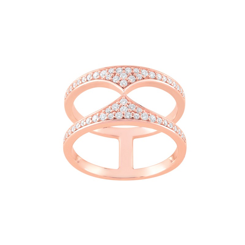 Bague EOL double Rebel laiton doré rose, oxydes de zirconium