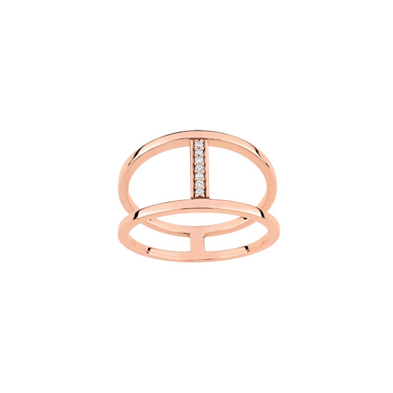 Bague EOL Rebel deux anneaux liés laiton doré rose et zircons