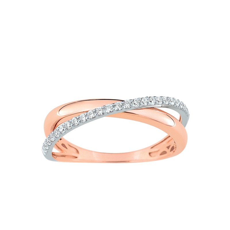 Bague LORE Eclipse or blanc et rose 375/000, oxydes de zirconium