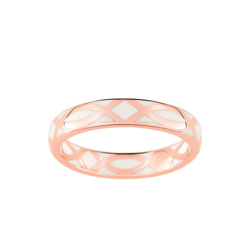 Bague LORE Confidence motifs or rose 375/000, laque ivoire, 4 mm