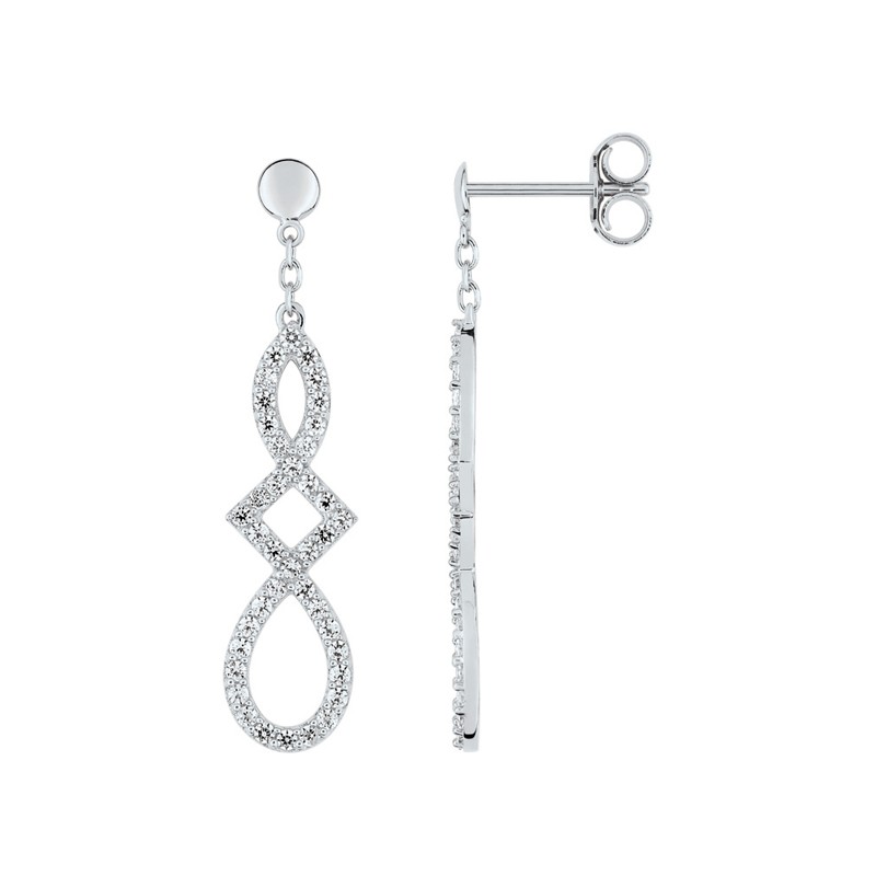 Boucles d'oreilles pendantes LORE Harmonie or blanc 375/000, oxydes de zirconium