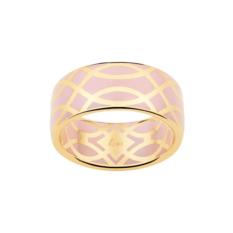 Bague LORE Confidence or jaune 375/000, motifs laque rose, 8 mm