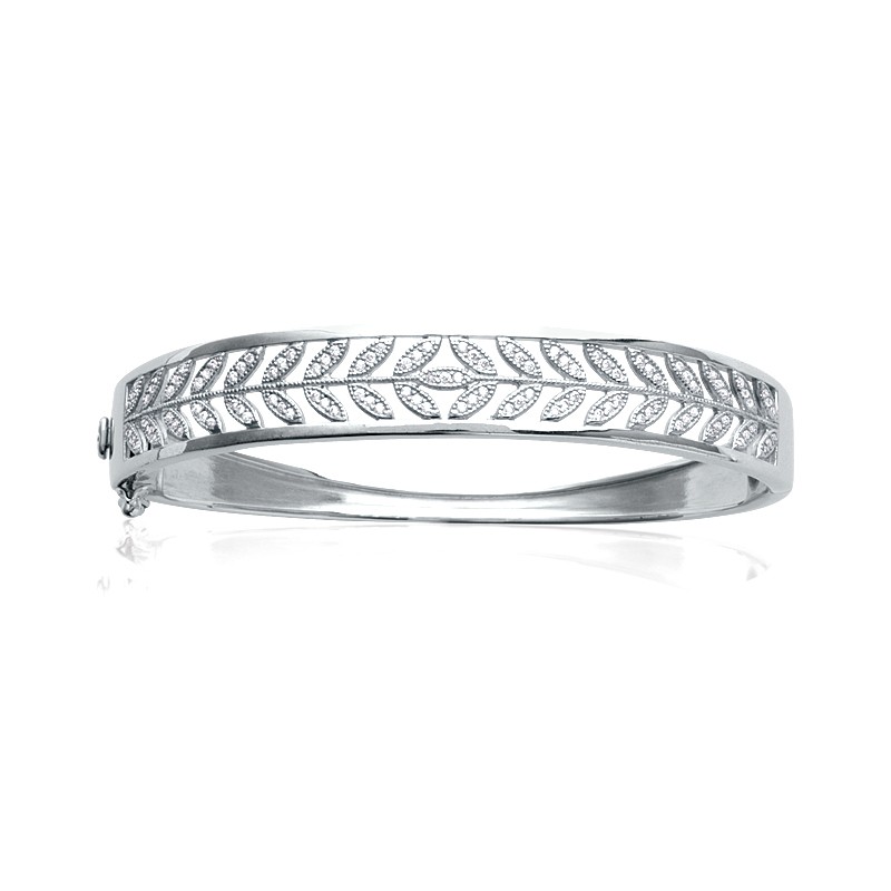 Bracelet rigide Carador motif laurier argent 925/000 et oxydes de zirconium