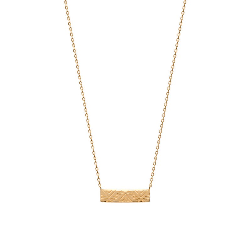 Collier Carador plaque motifs incas gravé en plaqué or