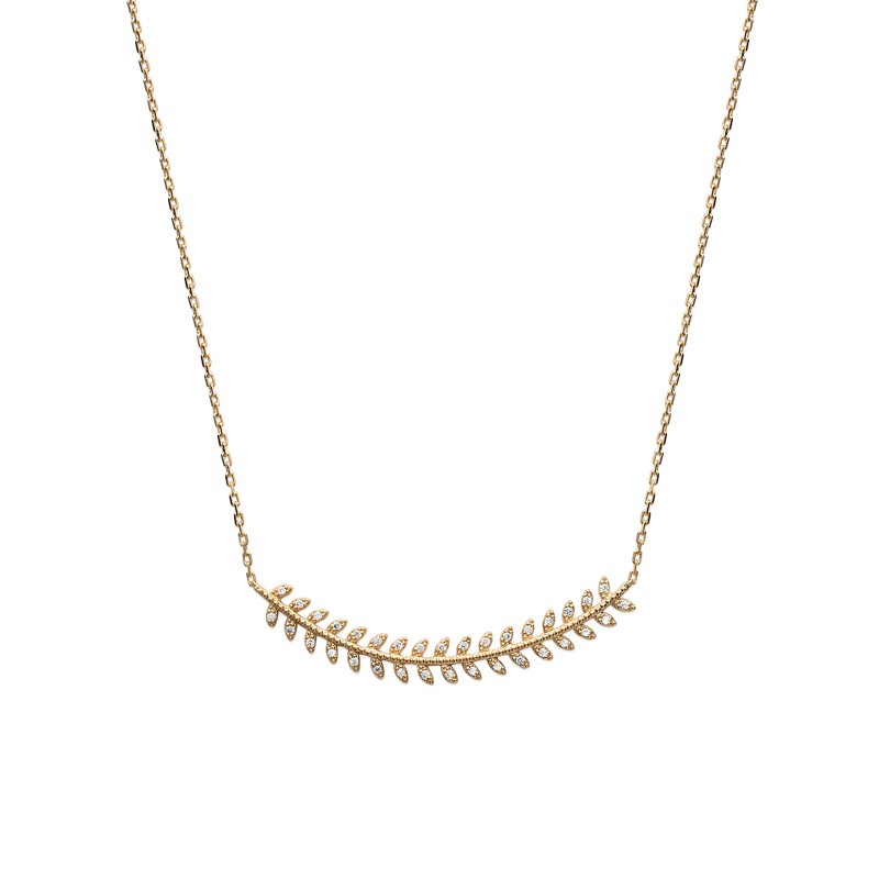 Collier Carador plaque Laurier en plaqué or et oxydes de zirconium