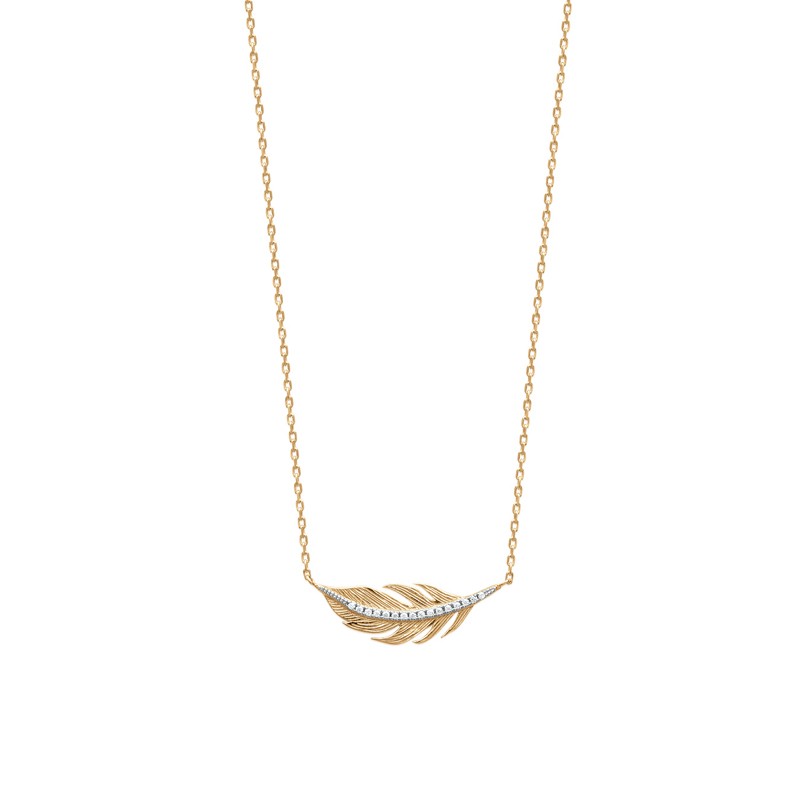 Collier Carador plume en plaqué or et oxydes de zirconium