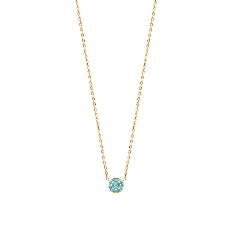 Collier Carador pastille pavée de turquoises en plaqué or