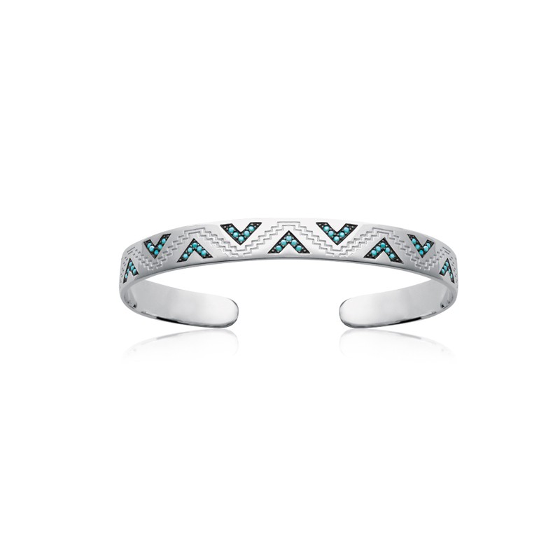 Bracelet jonc Carador motif ethnique argent 925/000 et turquoises