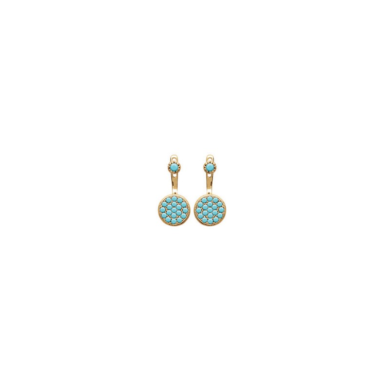 Boucles d'oreilles et dessous de lobe Carador rond empierré de turquoise en plaqué or