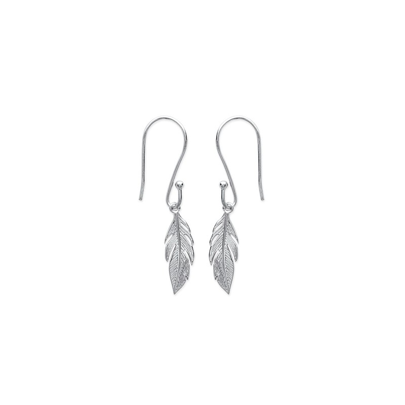 Boucles d'oreilles Carador pendantes motif plume en argent 925/000