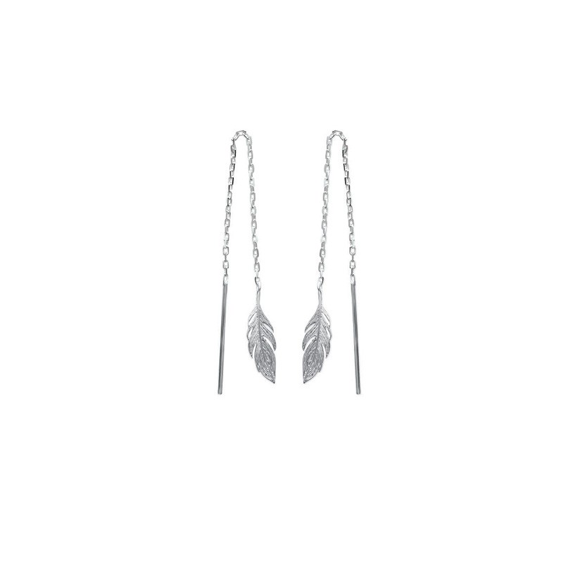 Boucles d'oreilles Carador pendantes chaine motif plume argent 925/000