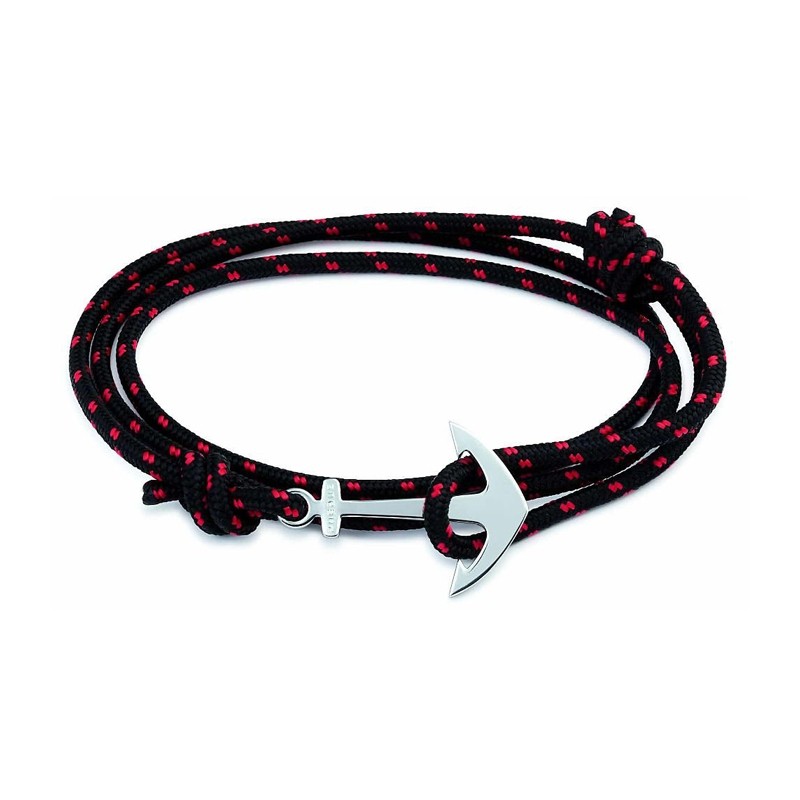 Bracelet Phebus cordon tissu noir et rouge, fermoir ancure acier 35-0848