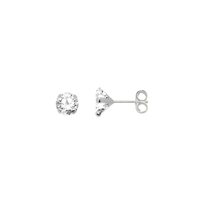 Boucles d'oreilles Carador solitaire oxyde de zirconium 5 mm or blanc 375/000