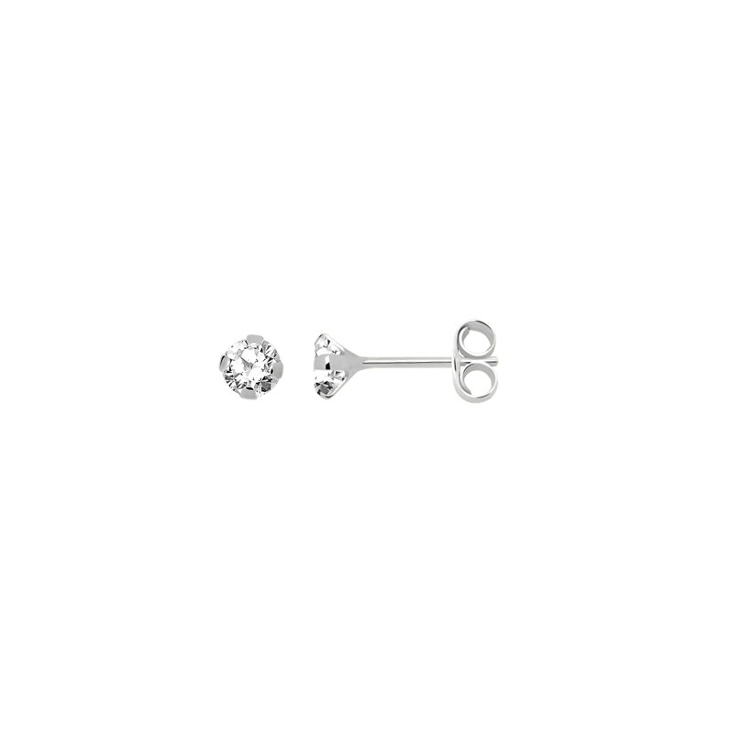 Boucles d'oreilles Carador solitaire oxyde de zirconium 4 mm or blanc 375/000