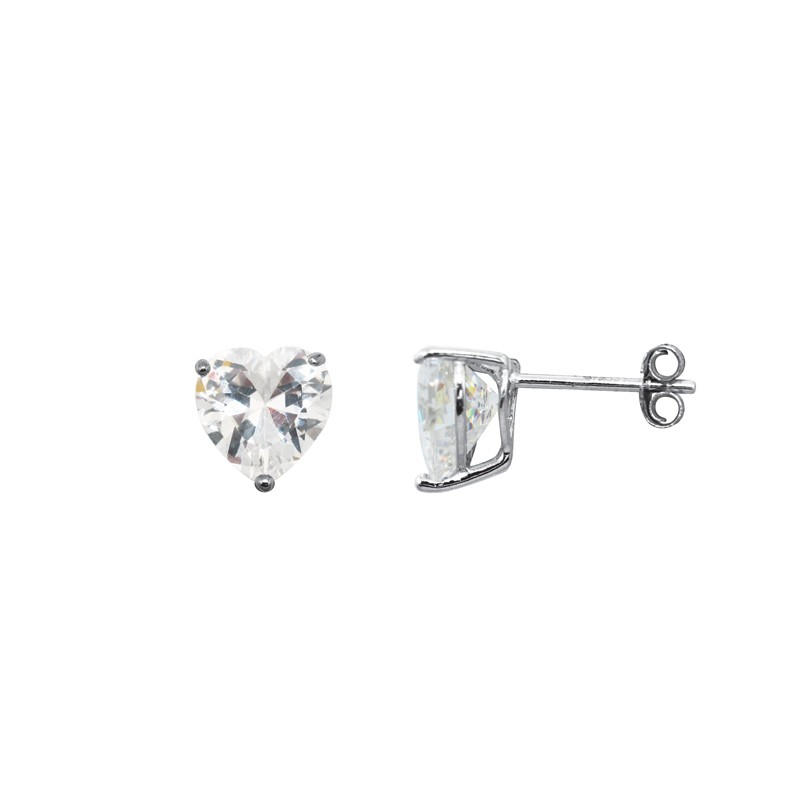 Boucles d'oreilles puces Carador argent 925/000 et oxyde de zirconium cœur 8 mm