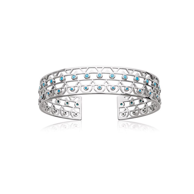 Bracelet Carador dentelle rigide en argent 925/000 et turquoises, 13 mm