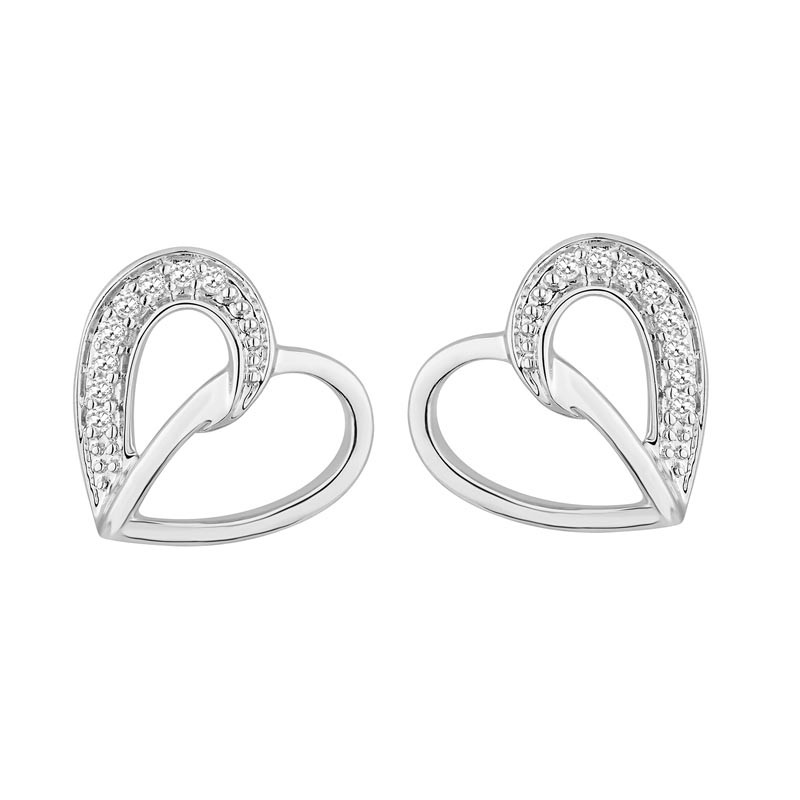 Boucles d'oreilles Carador coeur en or blanc 375/000 et diamant