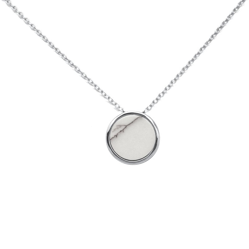Collier Silver Pop pendentif rond Howlite et argent 925/000