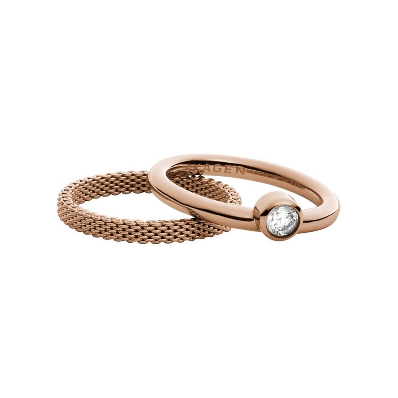 Bague Skagen Elin deux anneau en acier doré rose SKJ0852791