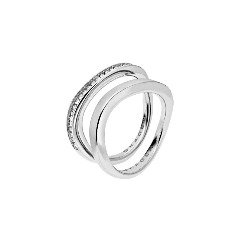 Bague Skagen double anneaux en acier argenté SKJ0298040