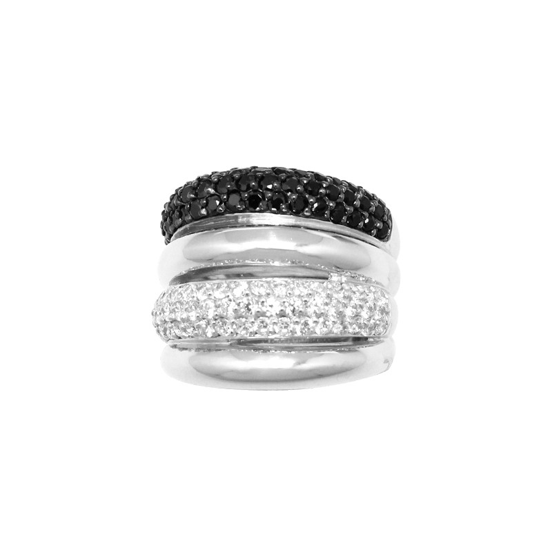 Bague Carador empierrée d'oxydes de zirconium noirs et blancs en argent 925/000