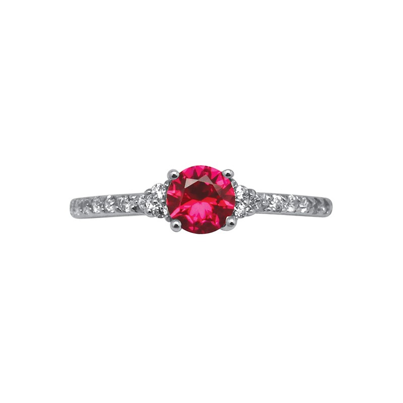 Bague Carador solitaire fantaisie argent 925/000, oxydes de zirconium et pierre rouge