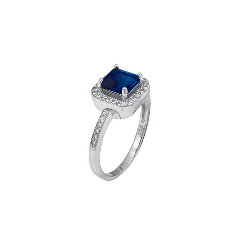 Bague Carador joaillerie pierre bleue carrée argent 925/000